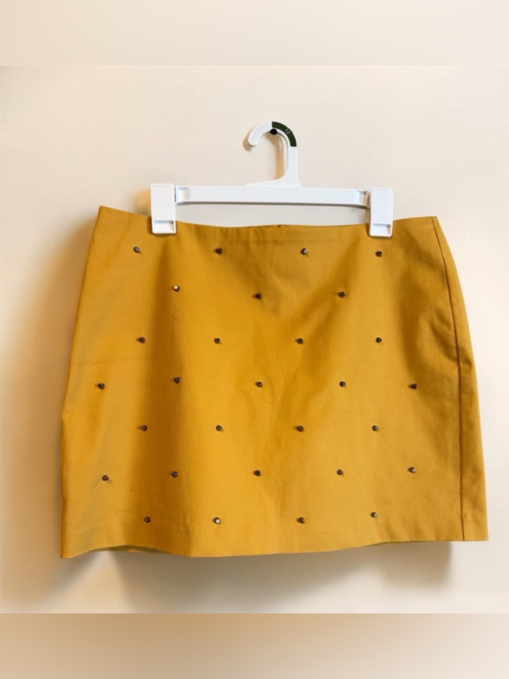 Boho Chic Kori America Yellow Mini Skirt Size L | Lined Metal Nailhead Studded